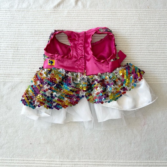 Build A Bear Sequin Dress Multicolor Sparkly Ruffle Pink Bow Dress - Picture 5 of 7